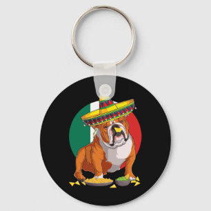 Sombrero English Bulldog Dog Mexico Flag Cinco De  Keychain