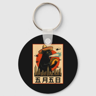 Sombrero kaiju cat taco funny cinco de mayo retro keychain