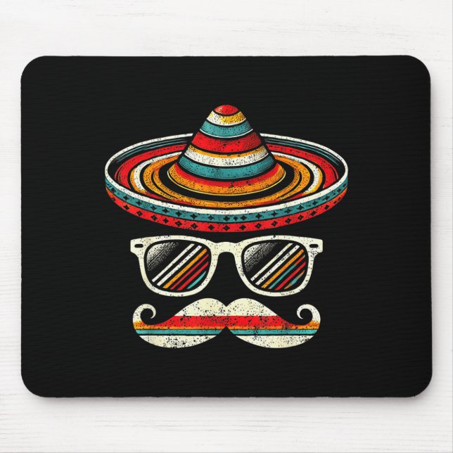 Sombrero Mustache Sungles Cinco De Mayo Fiesta Men Mouse Pad (Front)