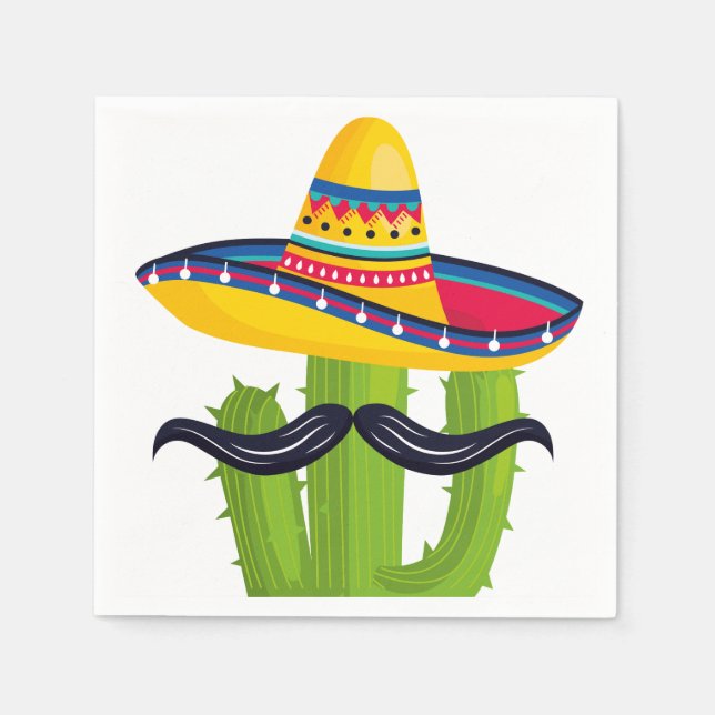 Sombrero wearing Cactus with Moustache Napkin (Front)
