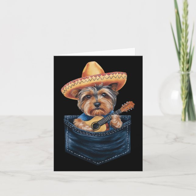 Sombrero Yorkshire Terrier Dog Playing Guitar Cinc Card (Front)