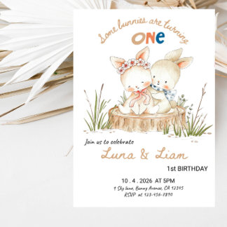 Some Bunnies Are Turning One 1st Birthday Party Invitation