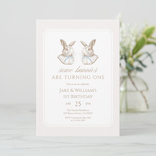 Some Bunnies Are Turning One brothers Birthday Invitation (Standing Front)