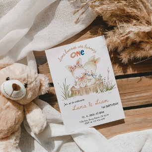 Some Bunnies Are Turning ONE Twins 1st Birthday  Invitation