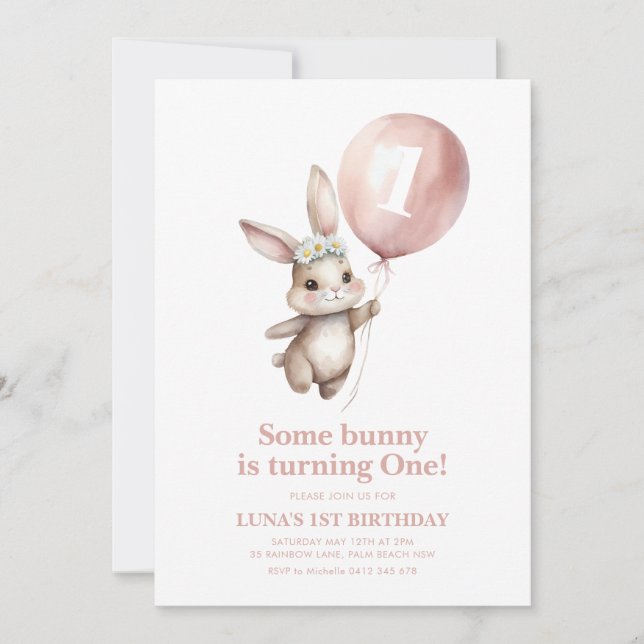 Some Bunny 1st Birthday Daisy Balloon Invitation (Front)