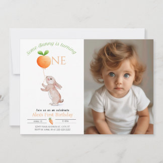Some Bunny 1st Birthday Photo Neutral-Customizable Invitation