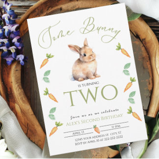 Some Bunny 2nd birthday Carrot Border-Customizable Invitation