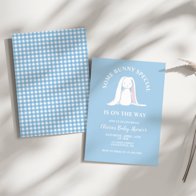 Some Bunny Baby Shower blue plaid Invitation (Creator Uploaded)