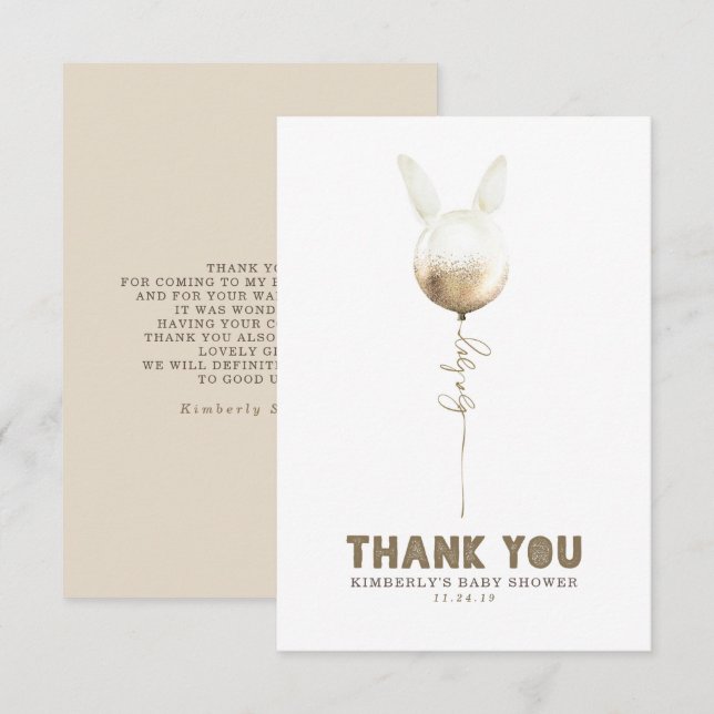 Some Bunny Balloon Baby Shower Small Thank You Card (Front/Back)