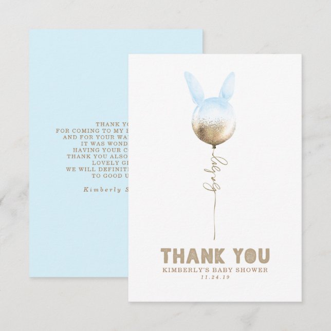 Some Bunny Balloon Baby Shower Small Thank You Card (Front/Back)
