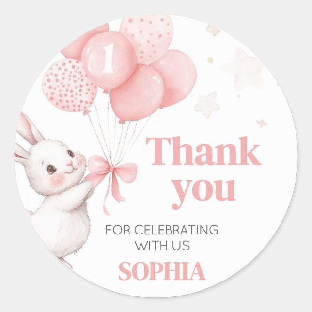 Some Bunny Balloon Birthday Party Classic Round Sticker (Front)