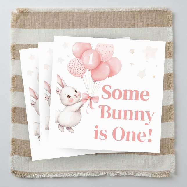 Some Bunny Balloon Birthday Party  Napkin (Some Bunny Pink Bow Balloon Birthday Party Napkin)