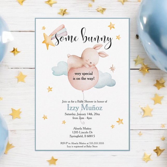 Some Bunny Balloon & Shooting Star Baby Shower   Invitation (Creator Uploaded)