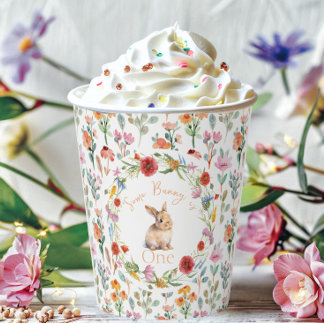 Some Bunny Birthday floral-customizable Paper Cups