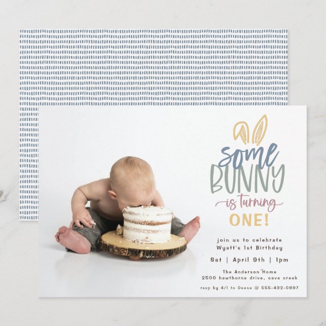 Some Bunny Birthday Party Photo Invitation (Front/Back)