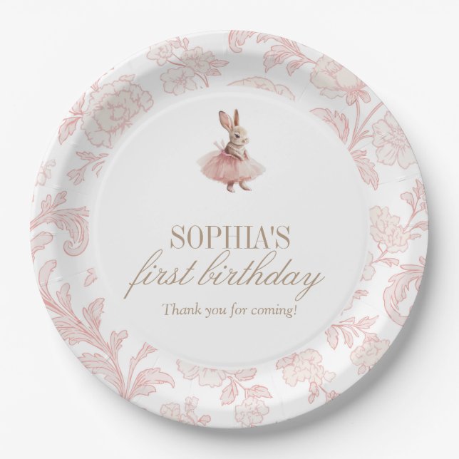 Some Bunny Birthday Pink Bunny Party Paper Plate (Front)