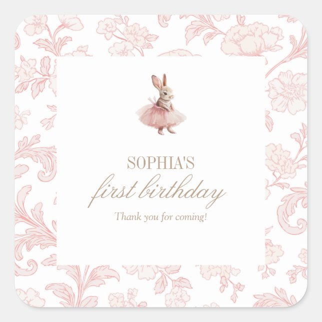 Some Bunny Birthday Pink Bunny Party Square Sticker (Front)
