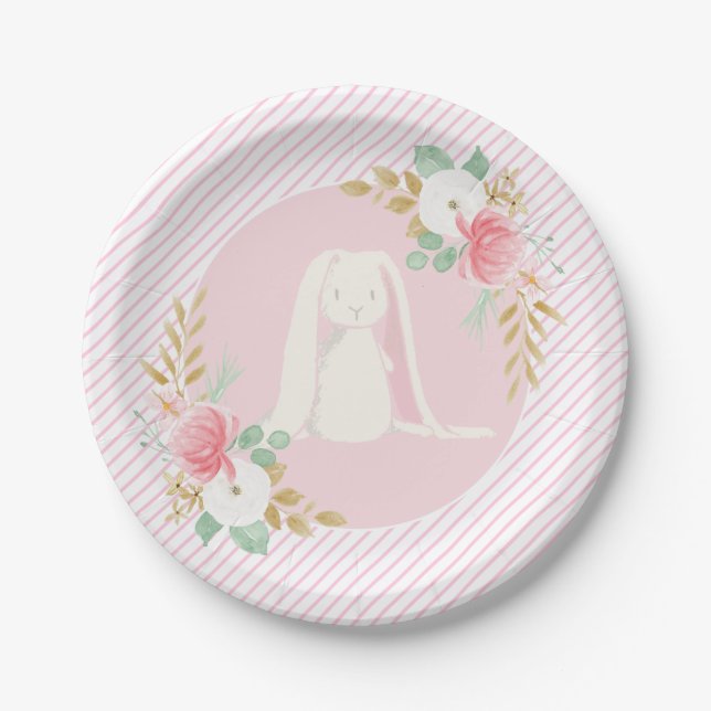 Some Bunny Birthday plates floral and Pink (Front)