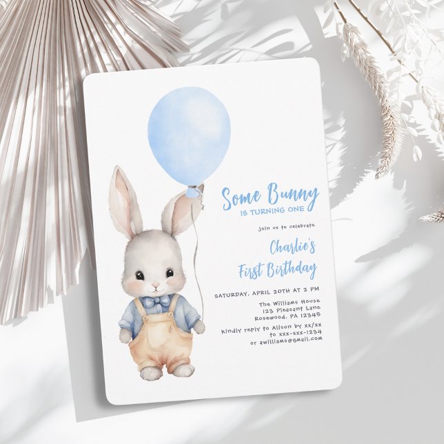 Some Bunny Blue Boy First Birthday Invitation (Creator Uploaded)