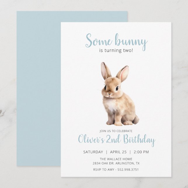 Some bunny blue kids birthday party Invitation (Front/Back)