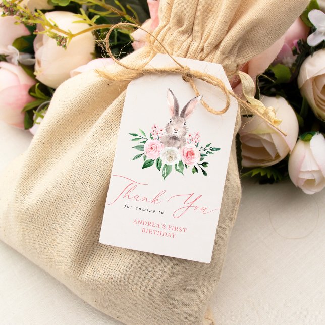 Some Bunny Blush Pink Floral Thank You Birthday Gift Tags (Creator Uploaded)