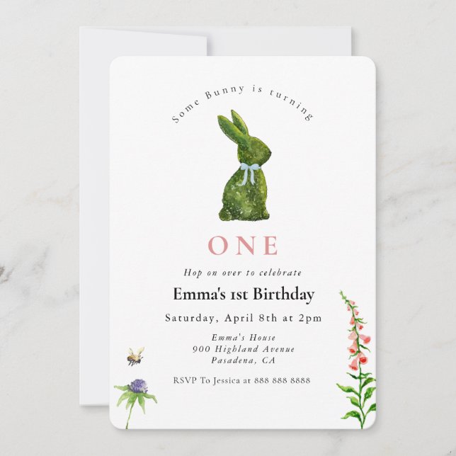 Some Bunny Cute watercolor Topiary Rabbit  Invitation (Front)