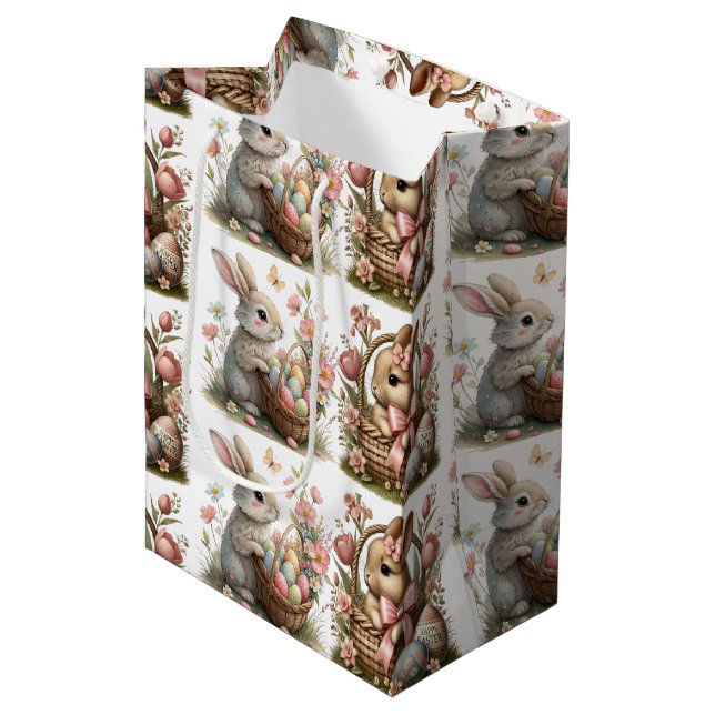 Some bunny easter  Basket wildflower Medium Gift Bag (Front Angled)