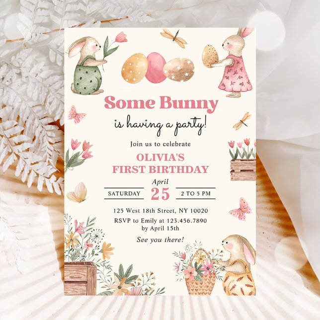Some Bunny Easter Egg Girl First Birthday Invitation (Creator Uploaded)