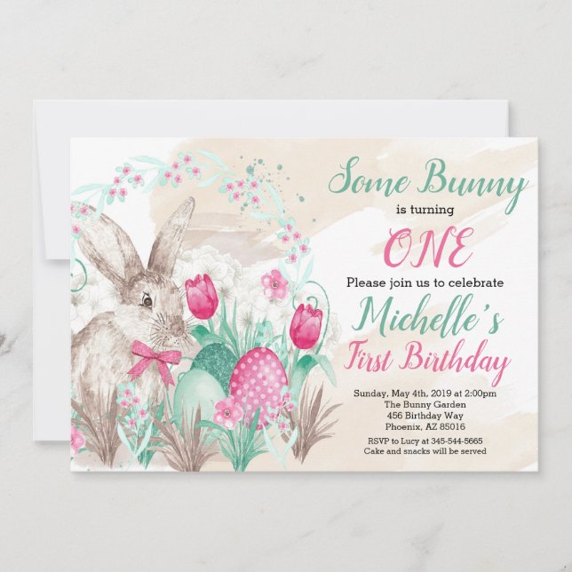 Some Bunny Easter Watercolor Birthday Invitation (Front)