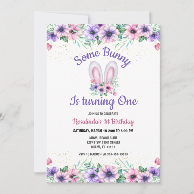 Some Bunny Editable Birthday Invitation (Front)