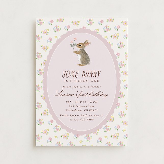 Some Bunny First Birthday Floral Invitation (Creator Uploaded)
