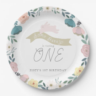 Some Bunny Floral Garden 1st Birthday White Paper Plate