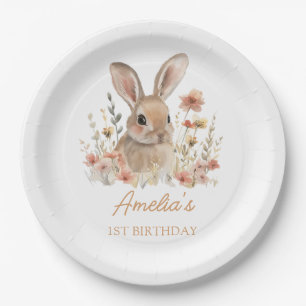Some Bunny Floral Girl Birthday Paper Plates