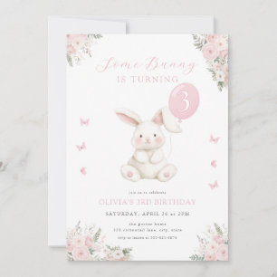Some Bunny Floral Girl Pink Bunny Birthday Invitation