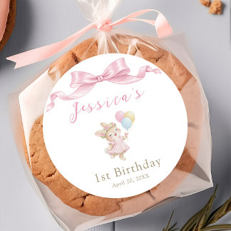 Some Bunny Girl Pink is Turning One Birthday Classic Round Sticker