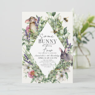 Some Bunny Greenery Rhombus Kids Birthday Invitation
