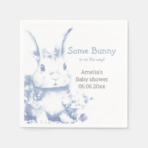 Some Bunny is coming Blue Baby Shower  Napkin