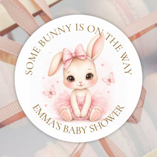 Some Bunny Is On The Way Baby Shower - Custom Text Classic Round Sticker