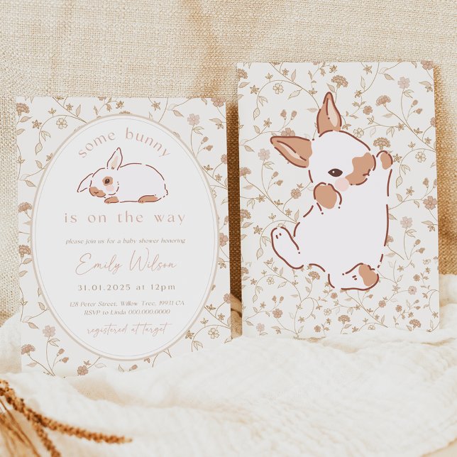 Some Bunny is on the Way Baby Shower Invitation (Neutral Bunny Baby Shower Invitation Bundle)
