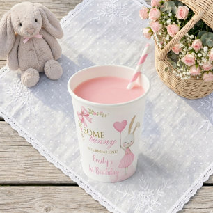 Some Bunny is One 1st Birthday Pink Bow Coquette Paper Cups