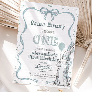 Some Bunny is one and bow Easter Rabbit Spring  Invitation