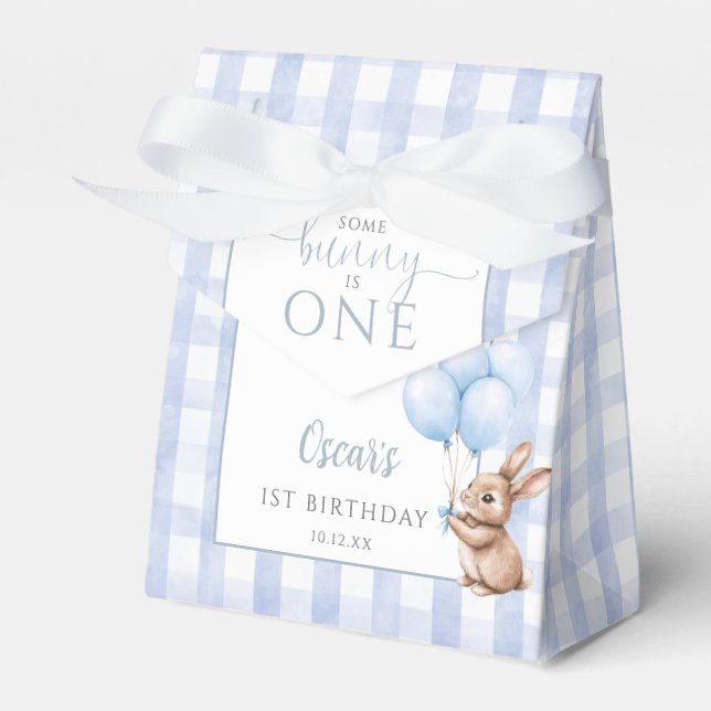 Some Bunny Is One Blue Balloons 1st Birthday Favor Box (Front Side)