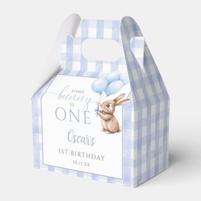 Some Bunny Is One Blue Balloons 1st Birthday Favor Box (Back Side)