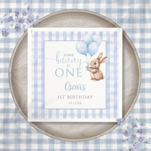 Some Bunny Is One Blue Balloons 1st Birthday Napkin