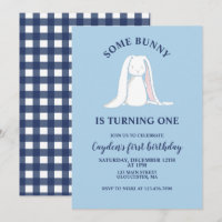 Some Bunny is One blue First Birthday Invitation