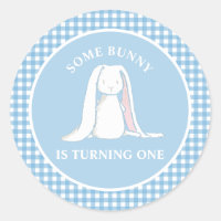 Some Bunny is One blue Gingham Birthday
