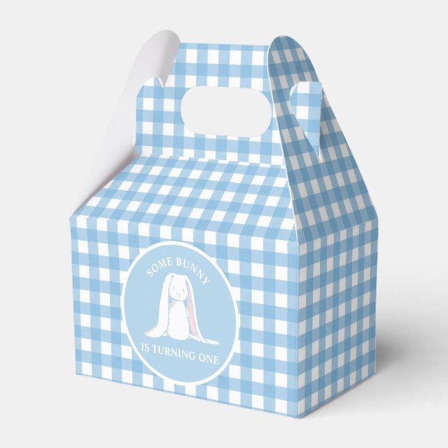 Some Bunny is One blue Gingham Birthday Favor Box (Front Side)