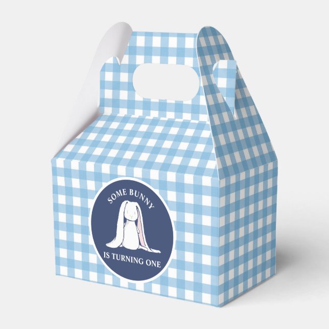 Some Bunny is One blue Gingham Birthday Favor Box (Front Side)