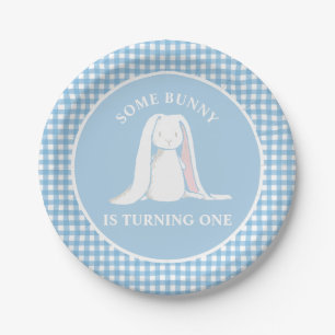 Some Bunny is One blue Gingham Birthday Paper Plate