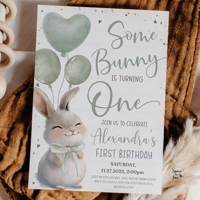 Some Bunny is one Bow Bunny 1st Birthday  Invitation (Some Bunny is One, 1st Birthday Invitation, Bow Bunny Birthday, Bunny Theme Party, First Birthday ge)